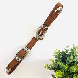 Lulus Silver and Brown Double Buckle Belt